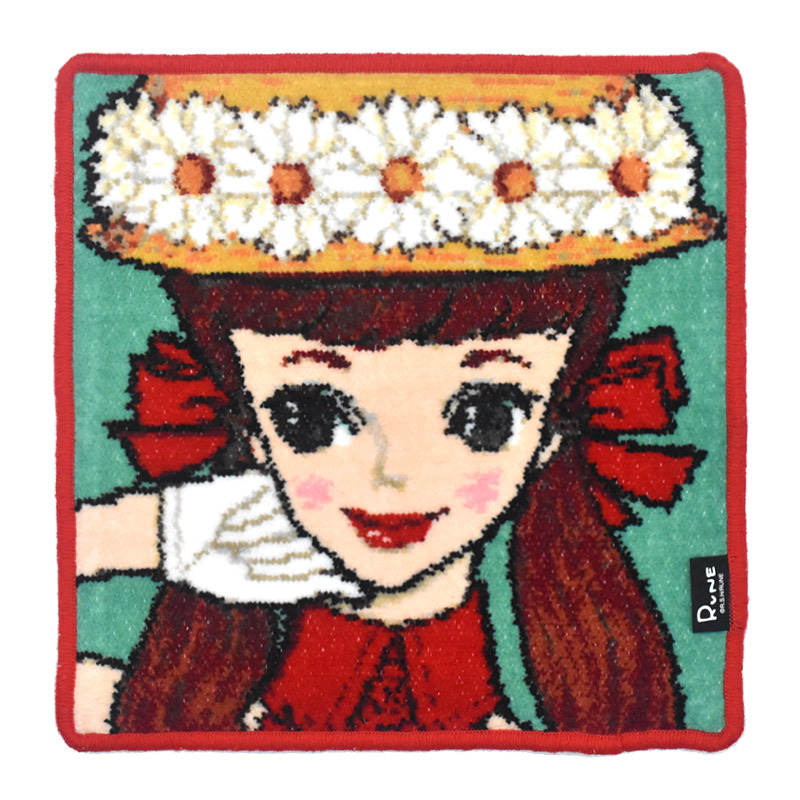 RUNE 内藤ルネ × アーンジョー：カンカン帽の少女 ハンカチ 23cm