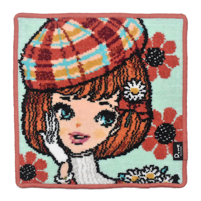 RUNE 内藤ルネ × アーンジョー：ベレー帽の少女 ハンカチ 23cm