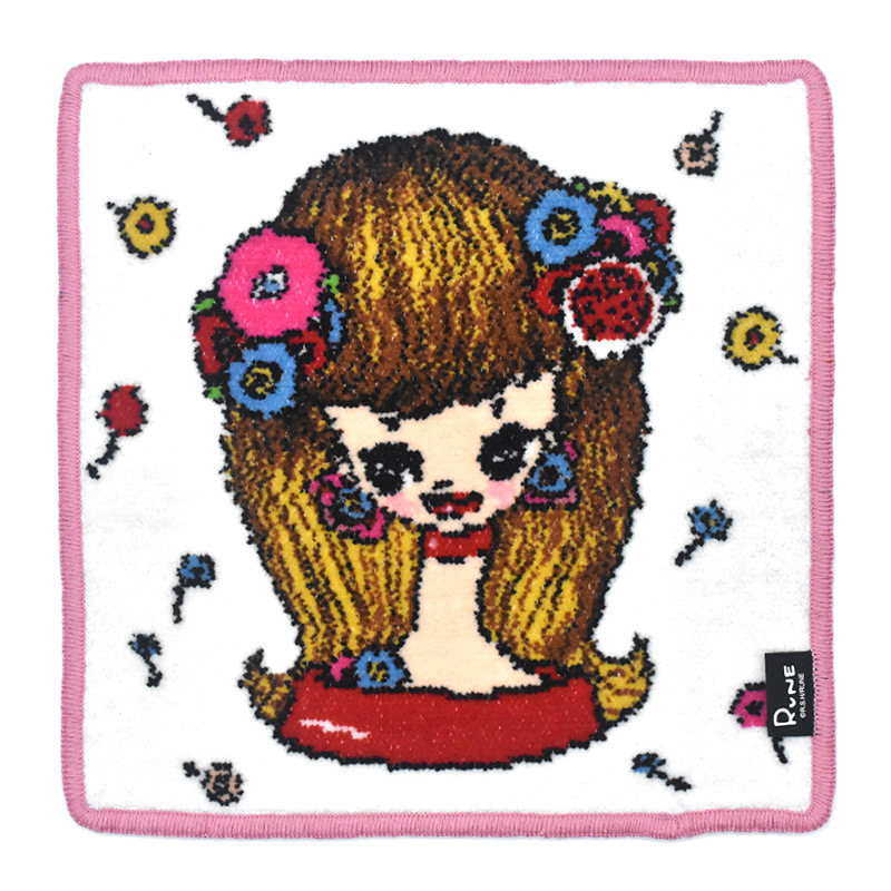 RUNE 内藤ルネ × アーンジョー：花飾りと少女 ハンカチ 23cm ※ネコポス