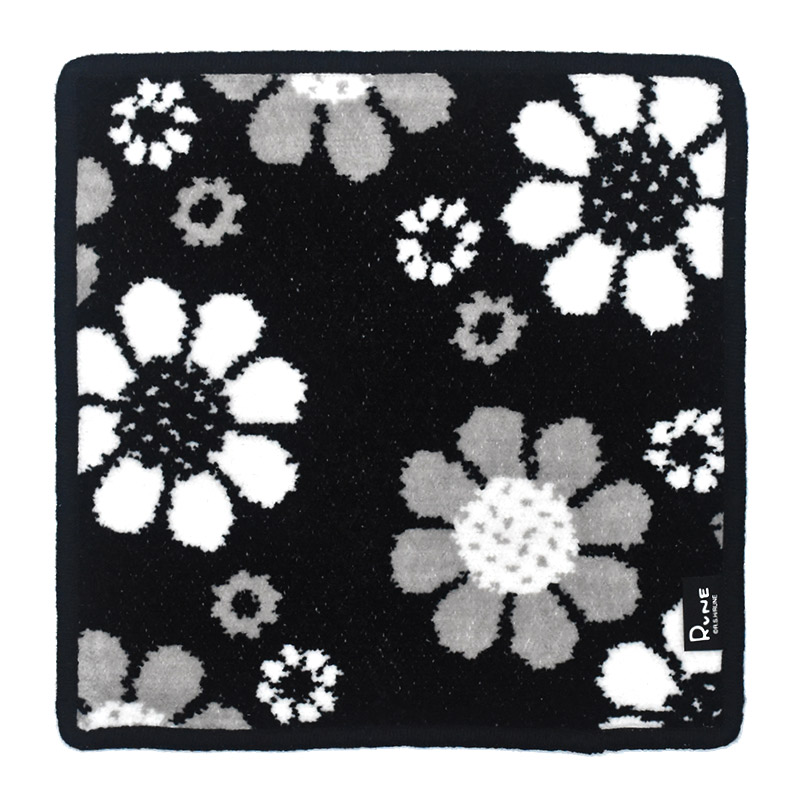 RUNE 内藤ルネ × アーンジョー：モノトーンフラワー ハンカチ 23cm