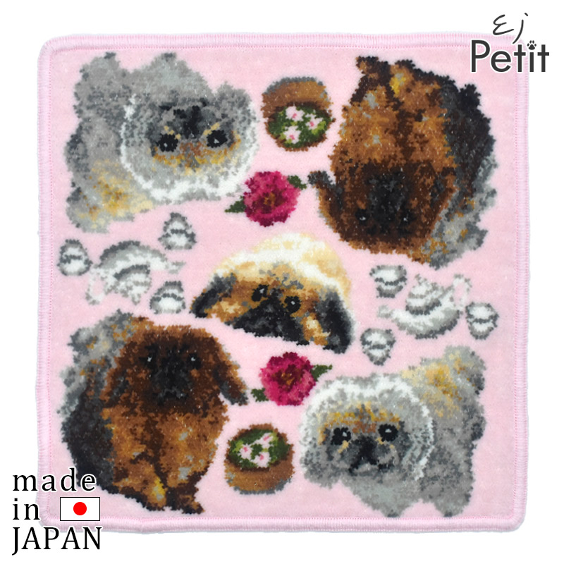Enjeau(アーンジョー)：ペキニーズ ハンカチ EJPetit 犬猫柄 ※DM