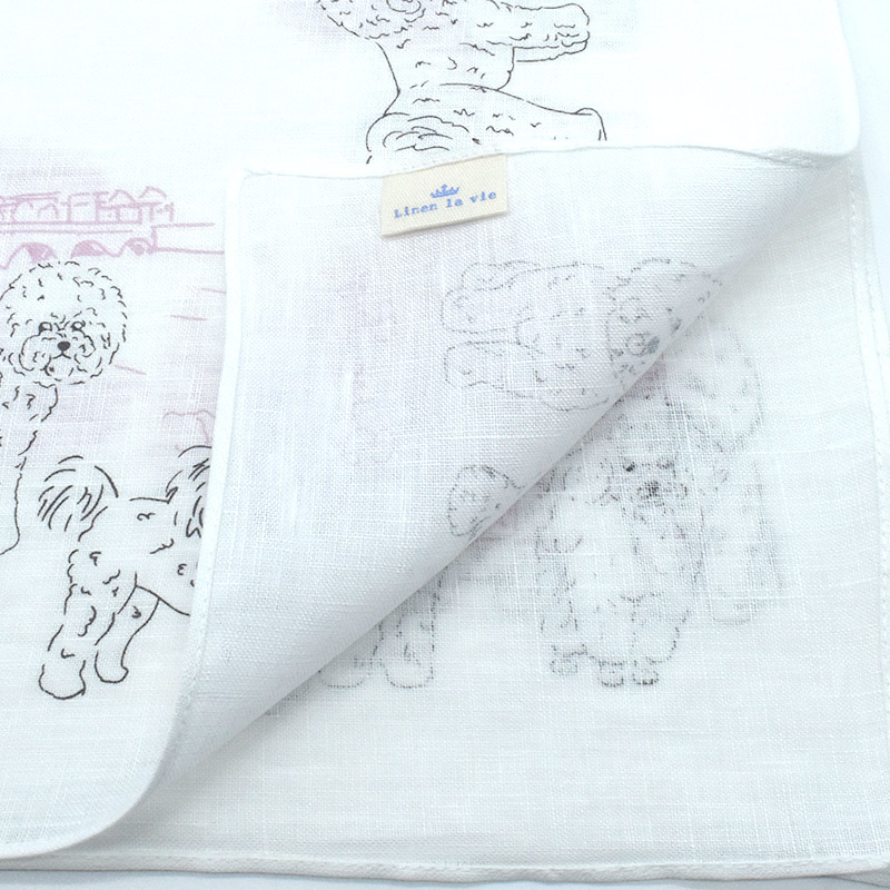 日本製 犬柄 猫柄 ウィキッドシリーズ リネンハンカチ Linen la