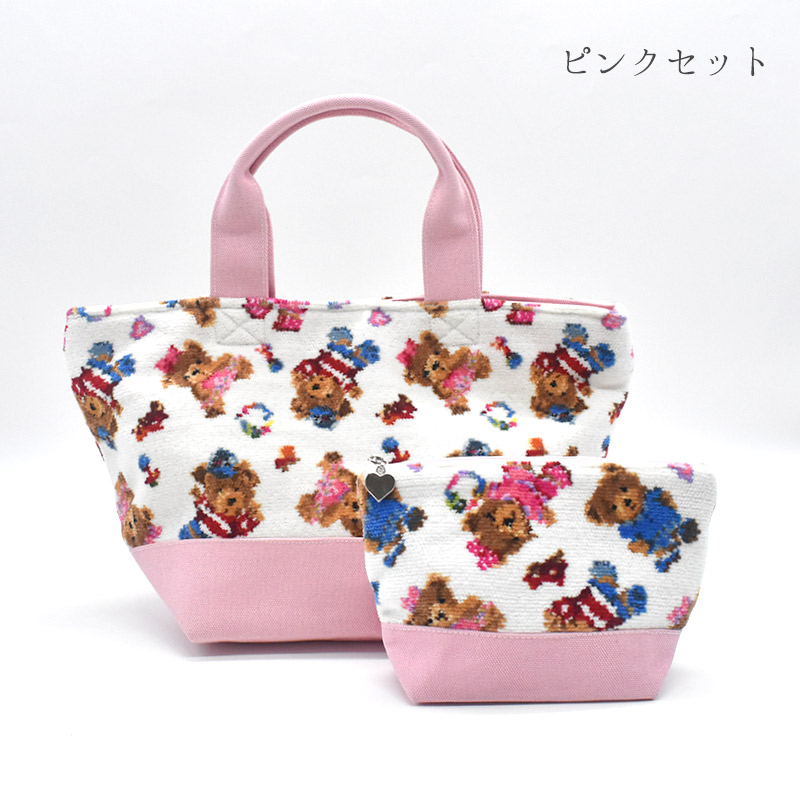 teddy-tote-poset テディベア柄 トートバッグ＆コスメポーチセット