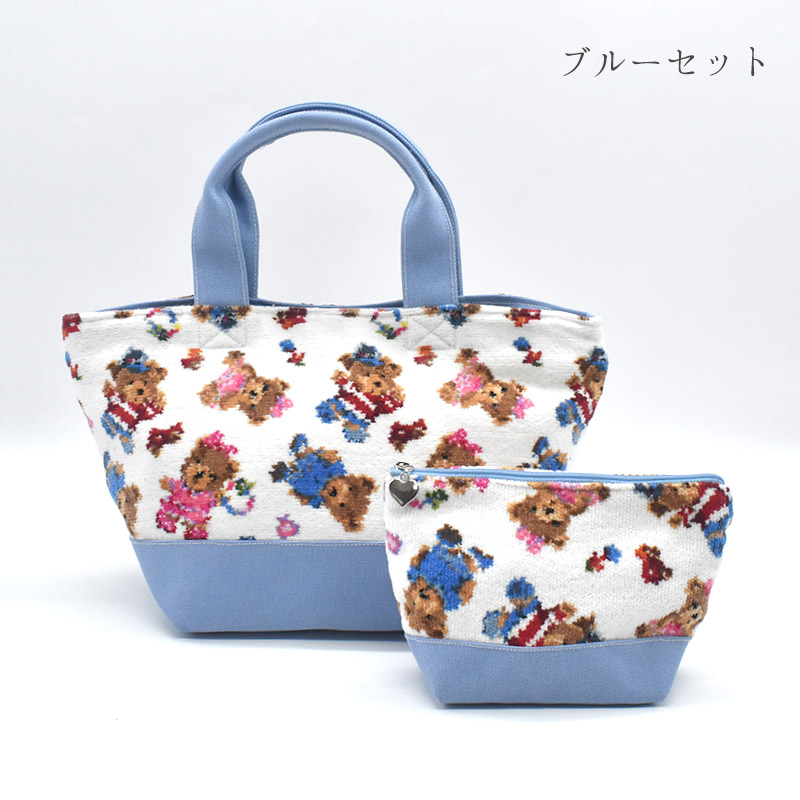 Lecott(ルコット)：テディベア柄 トートバッグ コスメポーチ